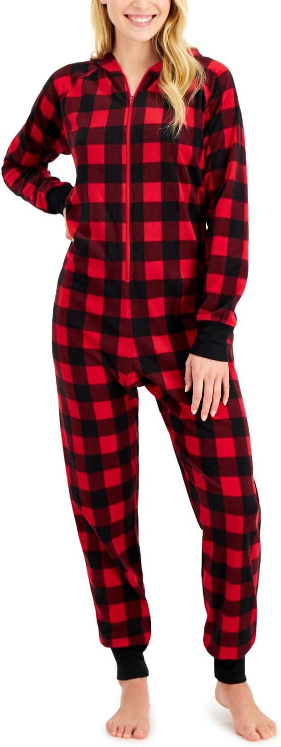 Family Pajamas Women's 1-Pc. Red Check Printed Pajamas Color Red Buff Check Size L