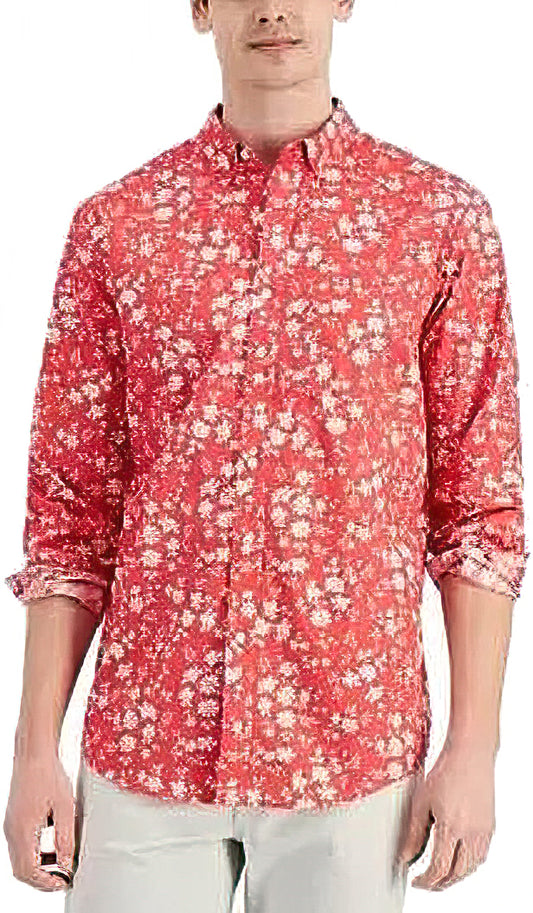 Club Room Men's Pocket Floral Print Button Down Shirt  Color Retro Red Size L