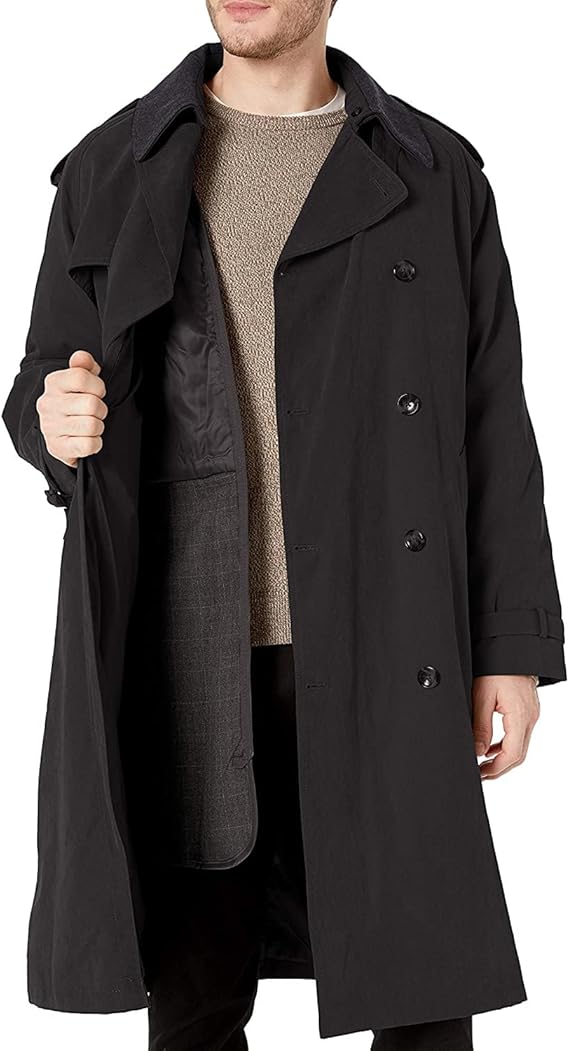 London Fog Iconic Belted Trench Removable Top Collar Coat Color Black Size 42R