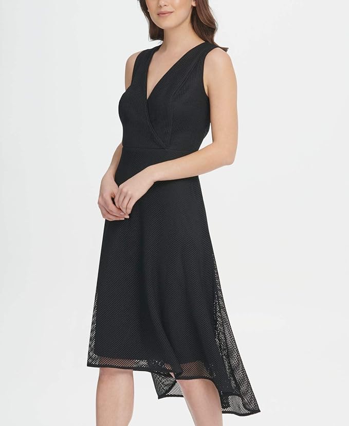 DKNY Women's Sleeveless V-Neck Midi Fit & Flare Evening Dress Color Black Size 12