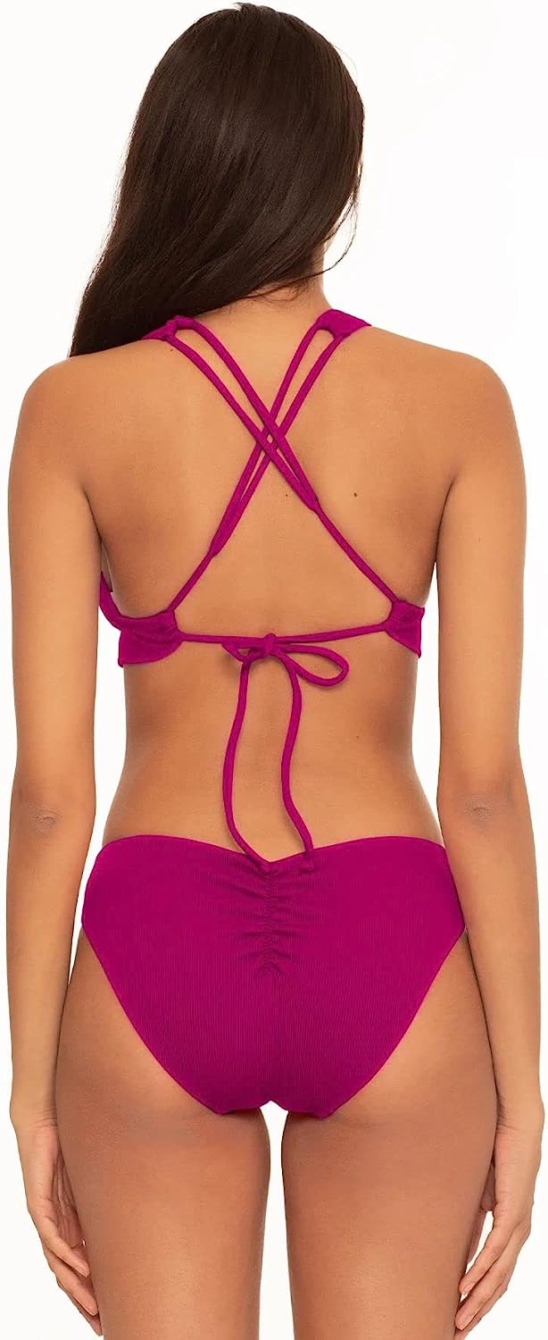 Becca Fine Line Split-Strap Bikini Top Color Pomegranate Size L