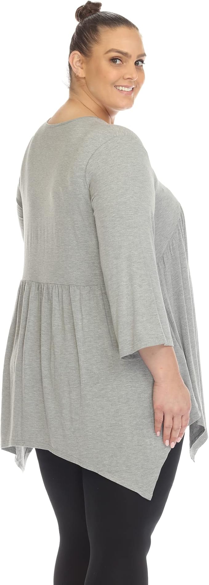 White Mark Women's Empire Waist V-Neck 3/4 Sleeve Tunic Top Heather Gray Size XL
