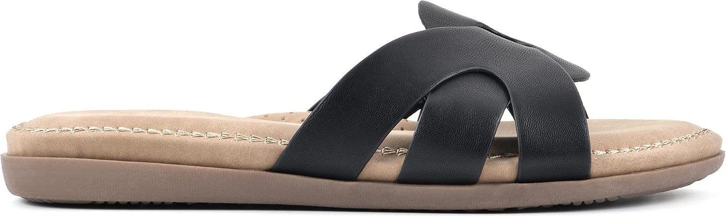 Cliffs by White Mountain Women's Fortunate Woven Slide Sandals Black Burnished Smooth Size 9