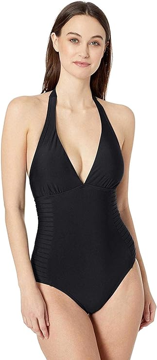 Calvin Klein Halter Top Pleated One Piece Swimsuit Color Black Size 6