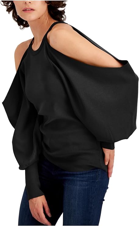 INC International Concepts Women's Off-The-Shoulder Sweater Color Deep Black Size S