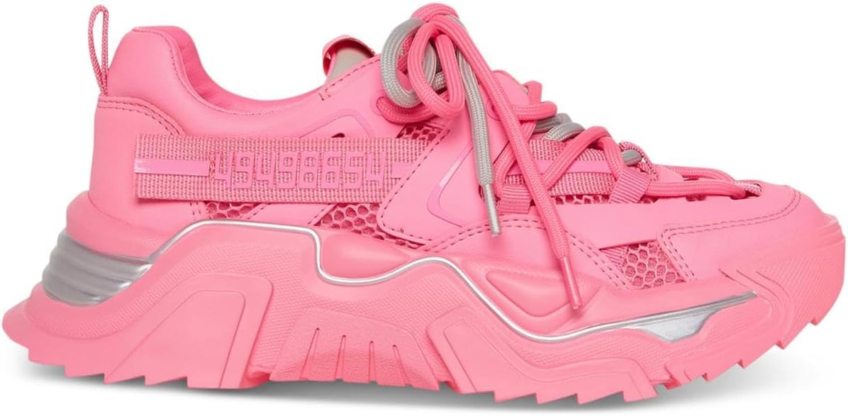 Steve Madden Women's Power Chunky Lace-Up Power Sneaker Neon Pink Multi Size 10