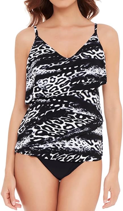 Magicsuit Chloe Tiered Tankini Top Color Black/White Size 8