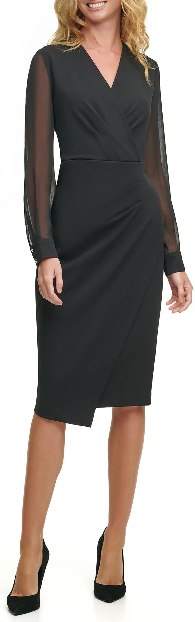 Tommy Hilfiger Sheer-Sleeve Asymmetrical Dress Color Black Size 6