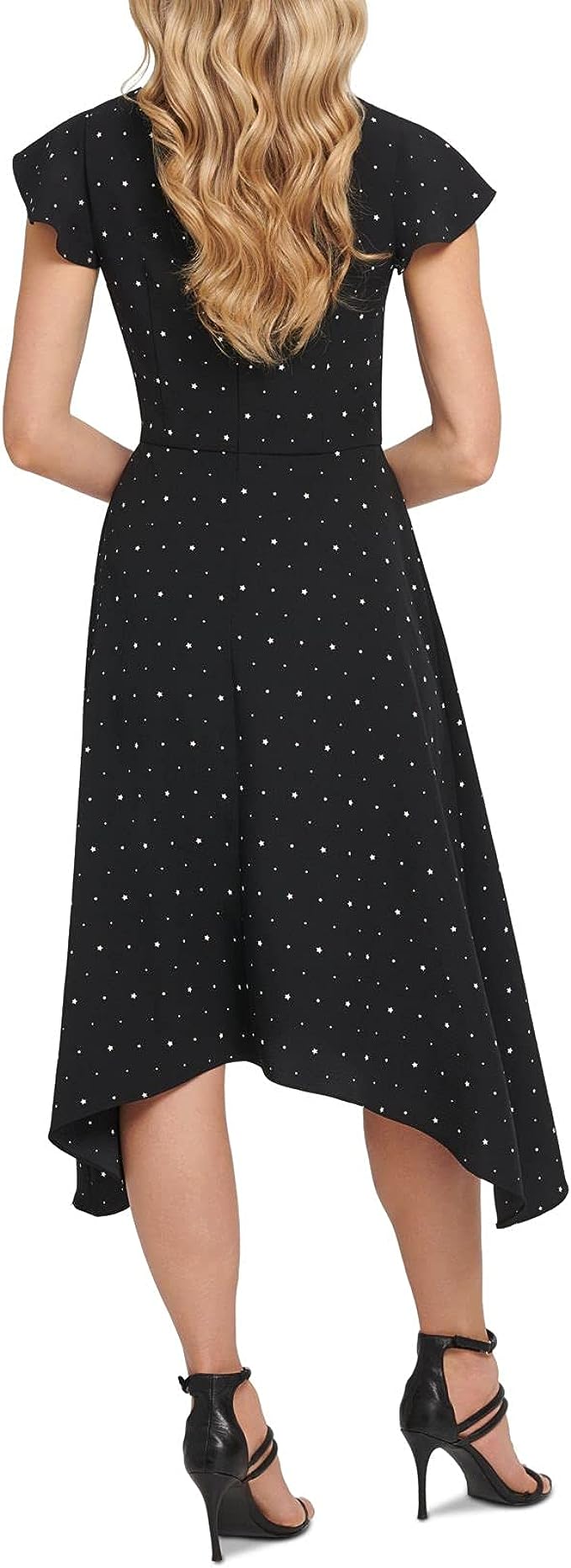 DKNY Women's Starry Ruched Tie-Front Dress Color Black/Cream Size 10