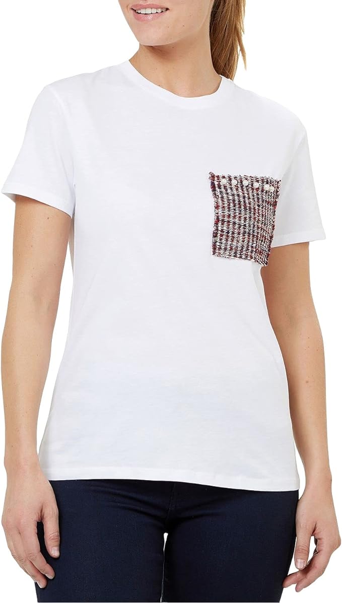 Numero Women's Brocade Pocket Cotton T-Shirt Color White Size S