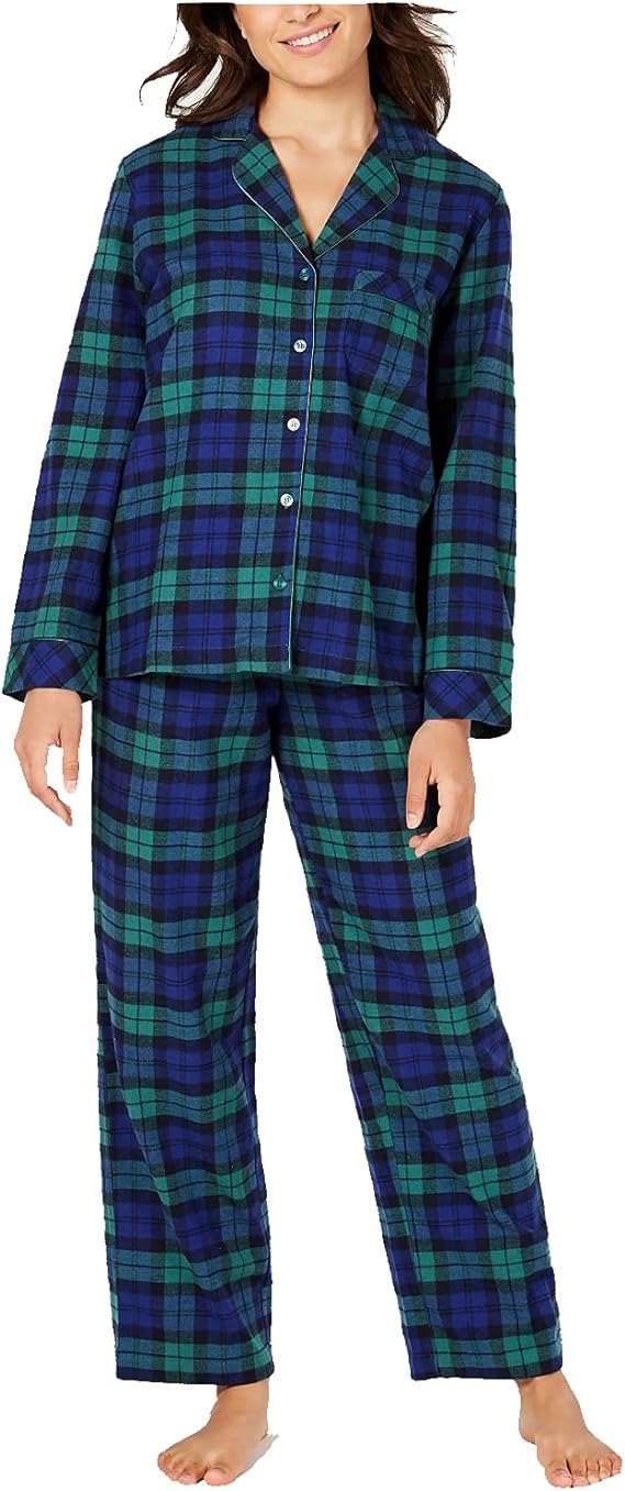 Family Pajamas Women's Cotton Plaid Pajamas Set Color Black Watch Plaid Size XS
