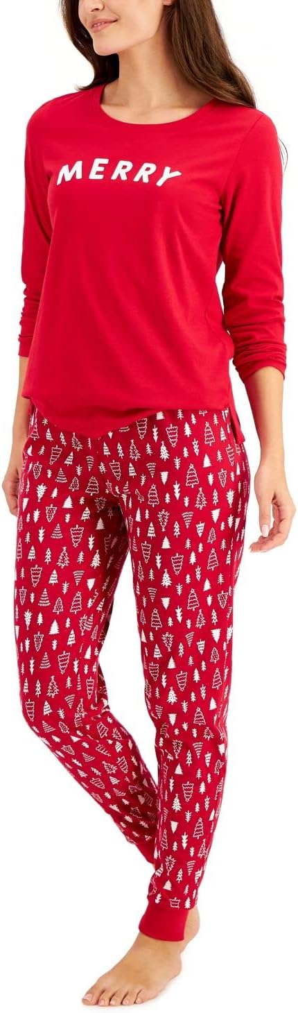 Family Pajamas Women's Merry Family Pajama Set Color Red Christmas Trees Size S