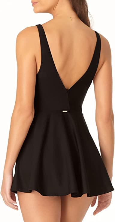 Anne Cole Women's Standard Plunge One Piece Swimdress Color Navy Blue Size 10