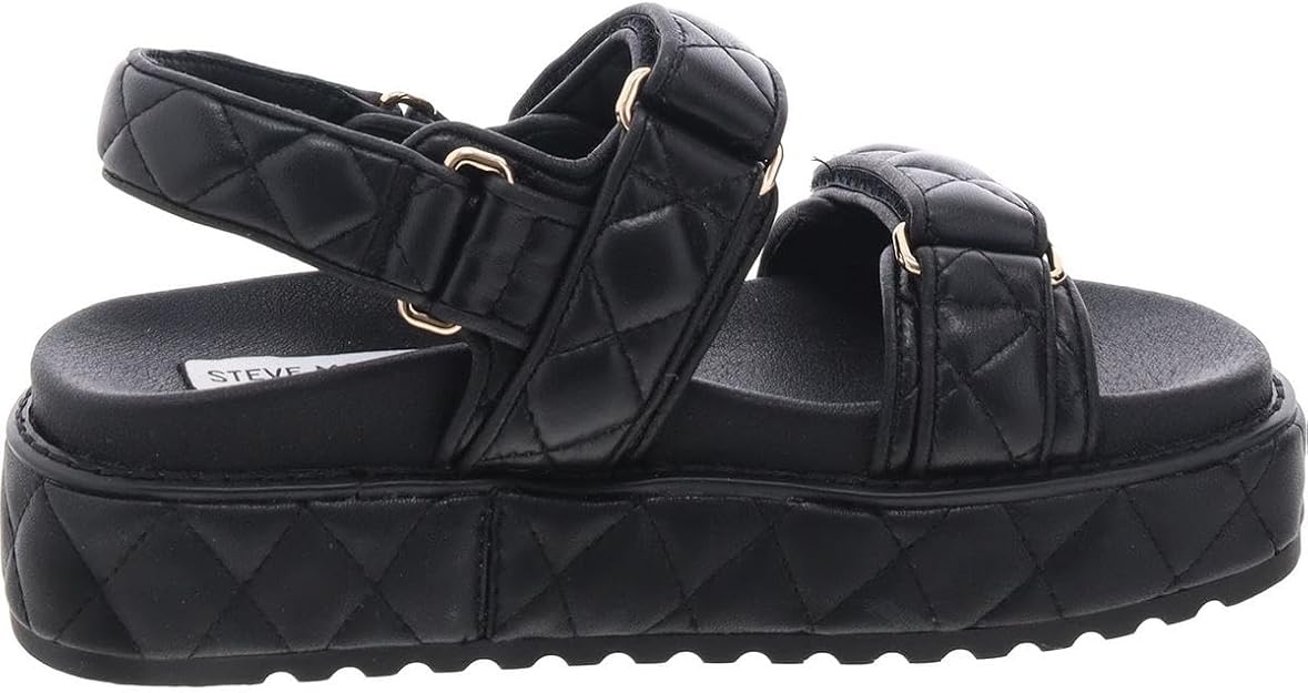 Steve Madden Women's Big Mona Footbed Platform Sandal Black Leather/Mesh Size 6.5