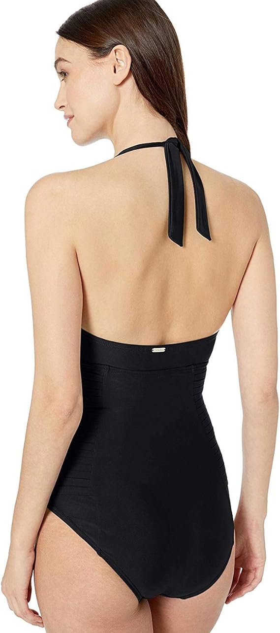 Calvin Klein Halter Top Pleated One Piece Swimsuit Color Black Size 6
