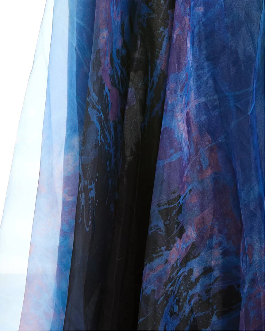 Rene Ruiz Hand Drape V-Neck A-Line Gown Color Blue Multi Size 16