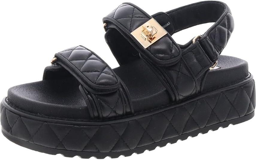 Steve Madden Women's Big Mona Footbed Platform Sandal Black Leather/Mesh Size 6.5