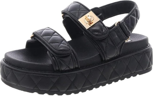 Steve Madden Women's Big Mona Footbed Platform Sandal  Black Leather/Mesh Size 6.5