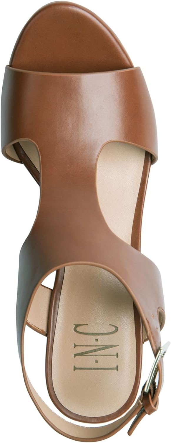 INC International Concepts Women's Valleri Wedge Sandals Color Cognac Smooth Size 9.5M