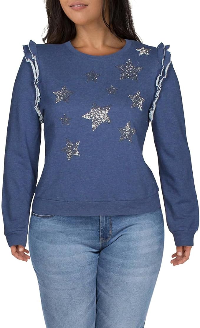 INC International Concepts Women's Ruffled Star Sweatshirt Color Heather Midnight Size S