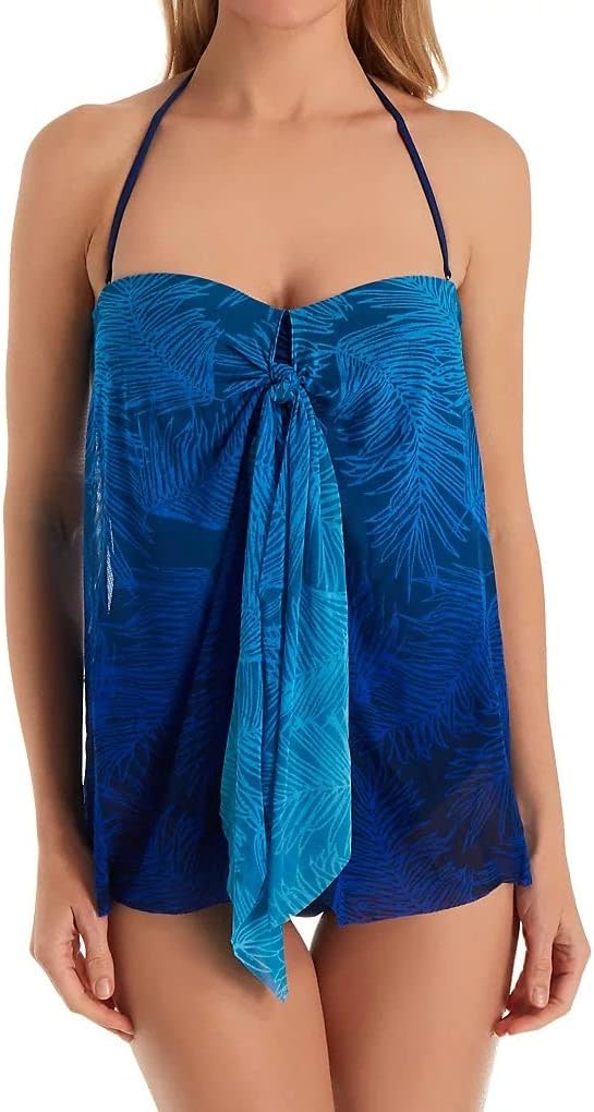 LAUREN RALPH LAUREN Ombre Palm Flyaway Strapless One Piece Swimsuit Color Blue Size 4