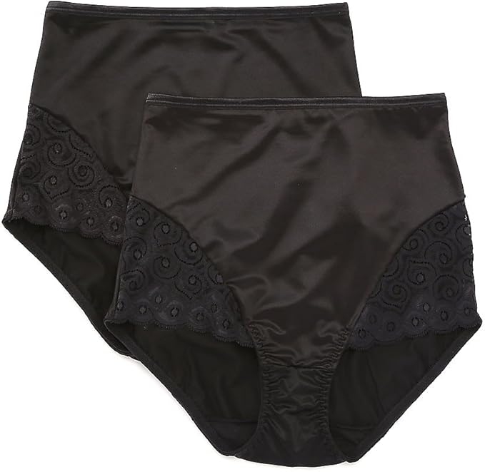 Bali Firm Control Lace Trim Microfiber Lace Brief, 2-pack Black Size L