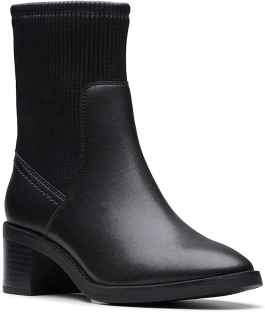 Clarks Women's Lileigh Holly Ankle Boots Black Leather Size 7