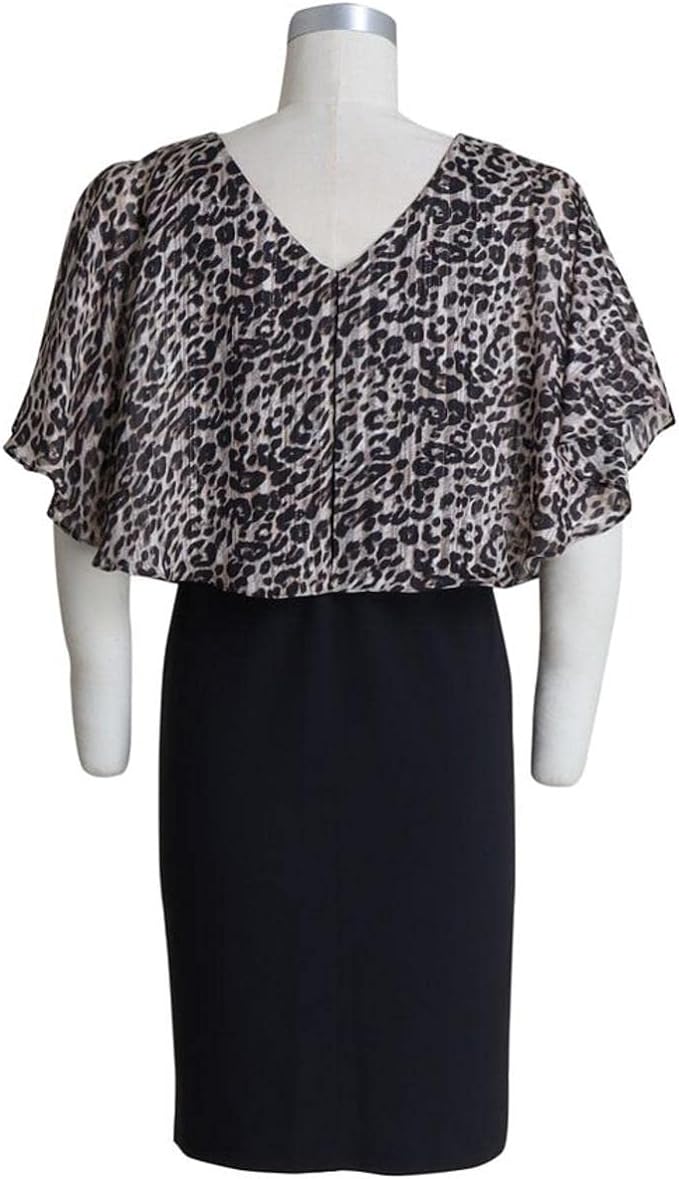 Connected Petite Animal-Print-Bodice Sheath Dress Color Black Size 4P
