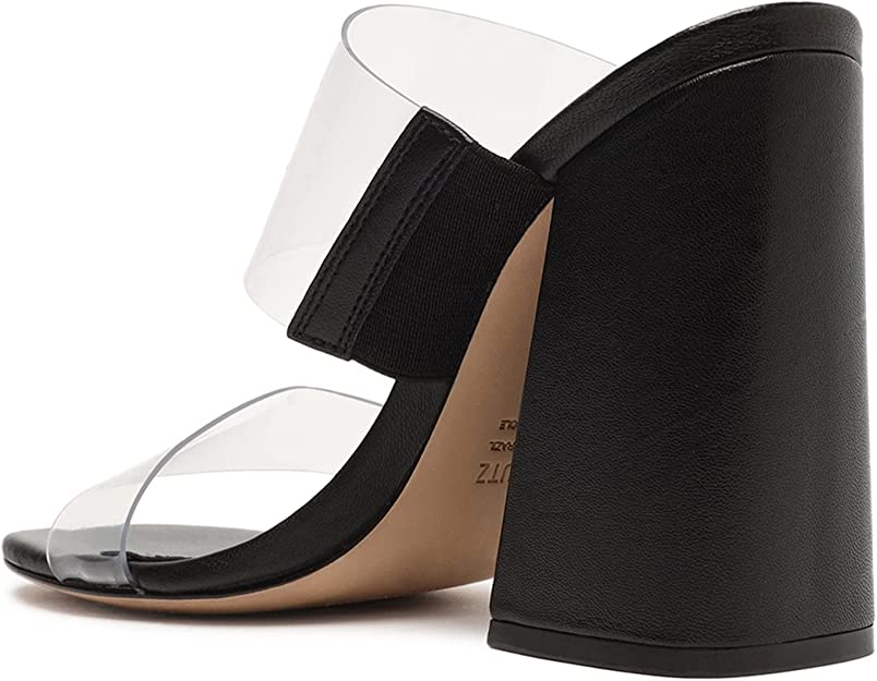 SCHUTZ Victorie High Block Sandals Color Black/Clear Size 5.5B
