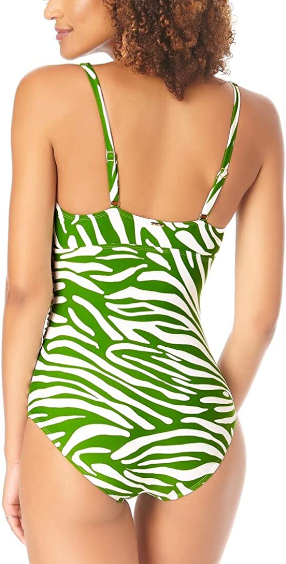 Anne Cole Zebra V-Wire One-Piece Swimsuit Color Green/White Size 8