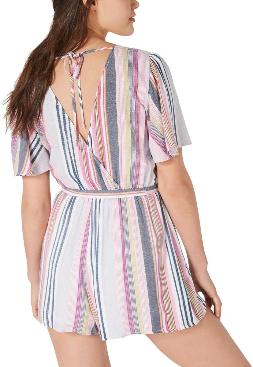 Trixxi Juniors Open Back Striped Romper Color Pink Size L