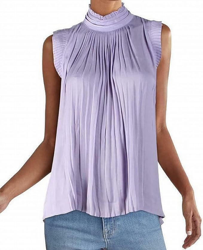 INC International Concepts Women's Pleated Knit Sleeveless Top Color Purple Swirl Size L