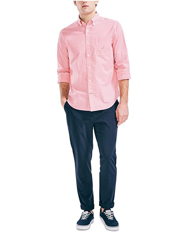 Nautica Men's Classic Fit Gingham Shirt Color Tea Berry Size XL