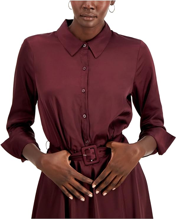 Alfani Fit & Flare Belted Midi Dress Color Berry Jam Size 0