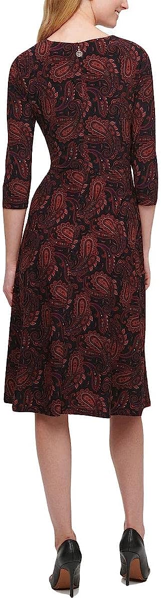 Tommy Hilfiger Paisley-Print Fit-Flare Wrap Dresses Color Black/Aubergine Size 14