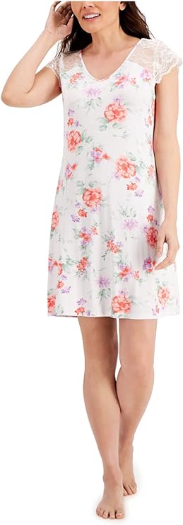 Charter Club Women's Lace-Sleeve Chemise Nightgown Color Blossoms Size XS