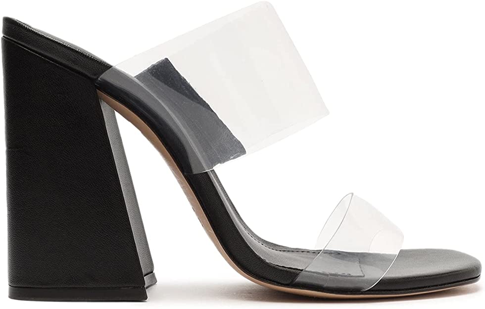 SCHUTZ Victorie High Block Sandals Color Black/Clear Size 5.5B