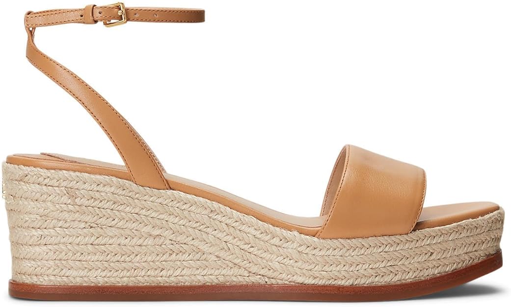 Lauren Ralph Lauren Women's Leona Espadrille Platform Wedge Sandal Buff Size 6