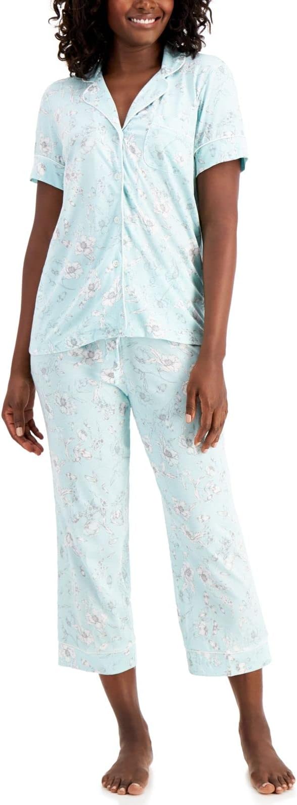 Charter Club Women's Printed Capri Pants Pajama Set Color Etched Floral Size XS