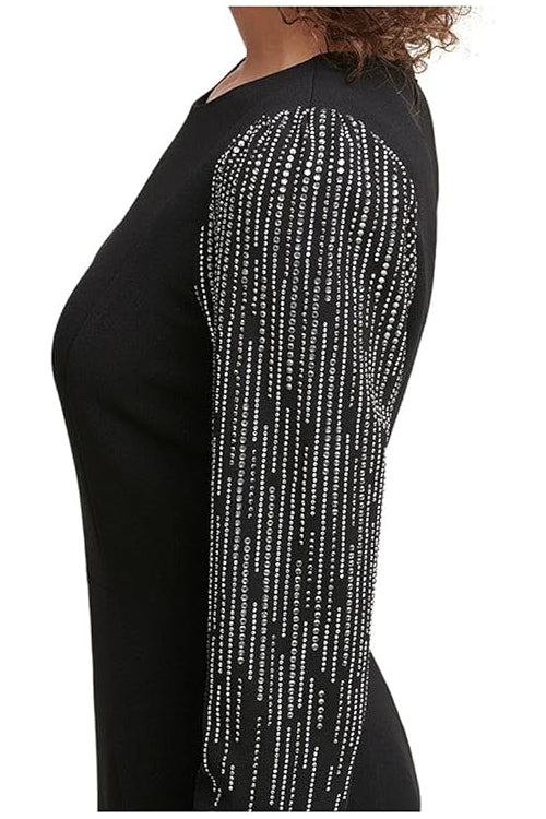Calvin Klein Petite Embellished-Sleeve Sheath Dress Color Black Size 4P