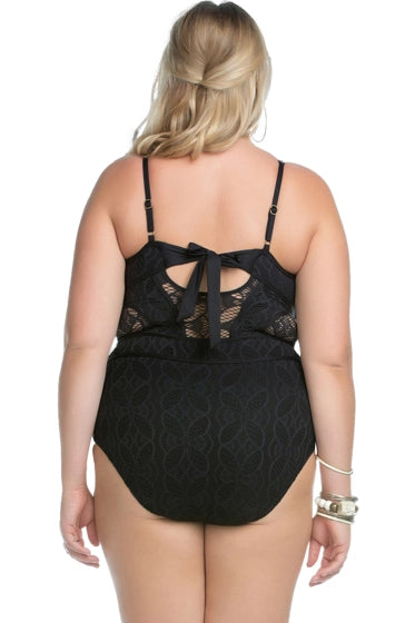 Becca ETC by Rebecca Virtue Plus Size Play Sheer Cut Out One Piece Swimsuit Color Black Size 3X