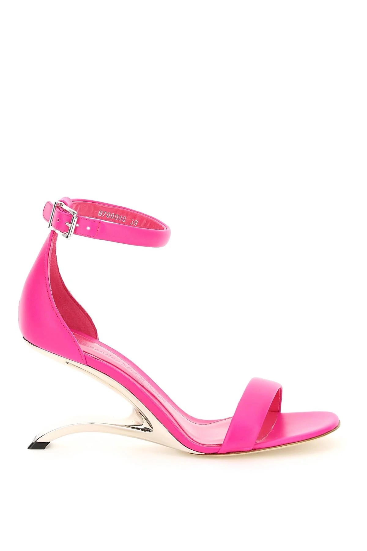 Alexander McQueen Leather Arc Heel Sandals Color Bobby Pink/Silver Size EU 38C/US 7.5
