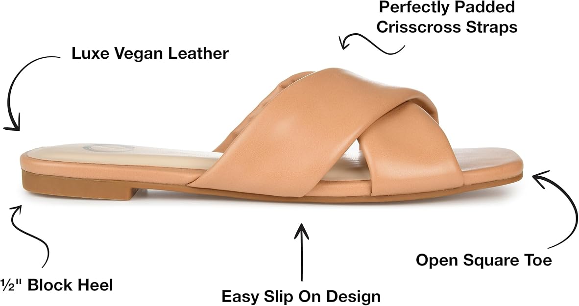Journee Collection Women's Carlotta Faux Leather Flat Sandal Tan Size 9.5