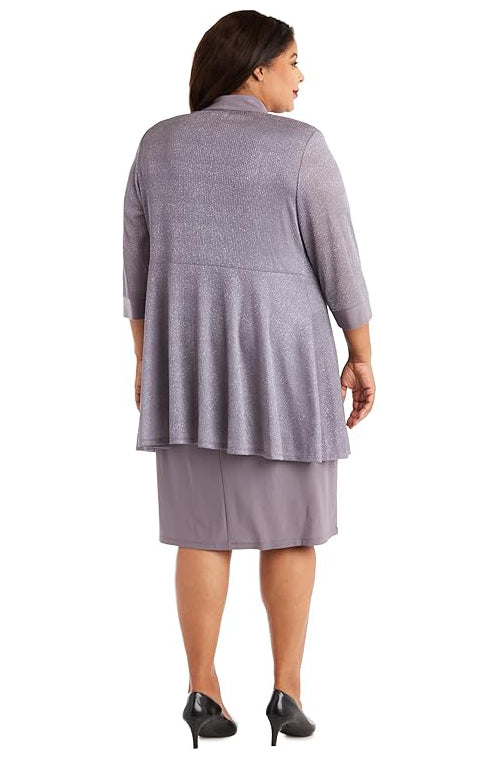 RM Richards Plus Size Two-Piece Sleeveless Dress Jacket Set Color Silver Size 18W