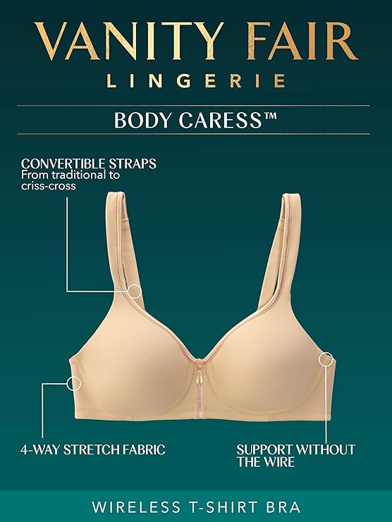 Vanity Fair Body Caress Full Coverage Wireless Bra Damask Neutral Nude Size 42B