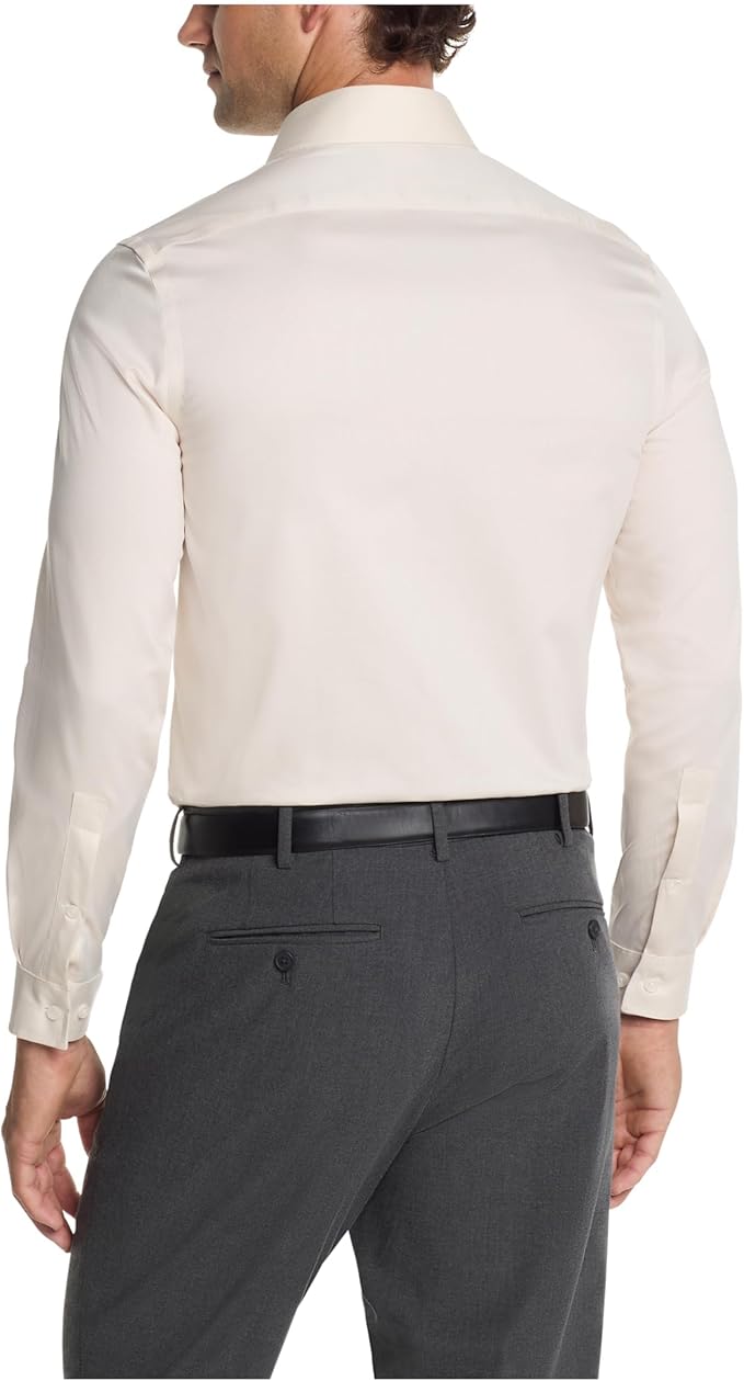 Michael Kors Men's Comfort Stretch Slim-Fit Dress Shirt Ecru Size L 16 34/35