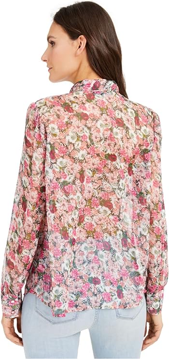 INC International Concepts Women's Sheer Bow-Tie Blouse Color Sybil Blooms Size L
