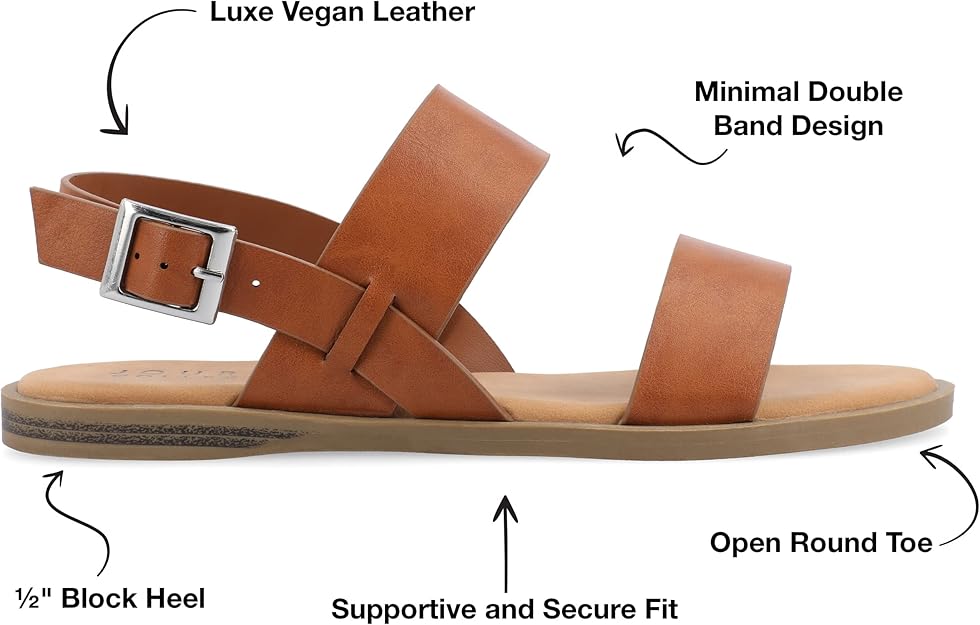 Journee Collection Women's Lavine Multi Strap Flat Sandals Cognac Size 9