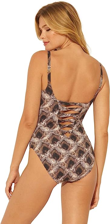 Bleu Rod Beattie Women's Skin Games Plunge One Piece Swimsuit Color Snake Size 8