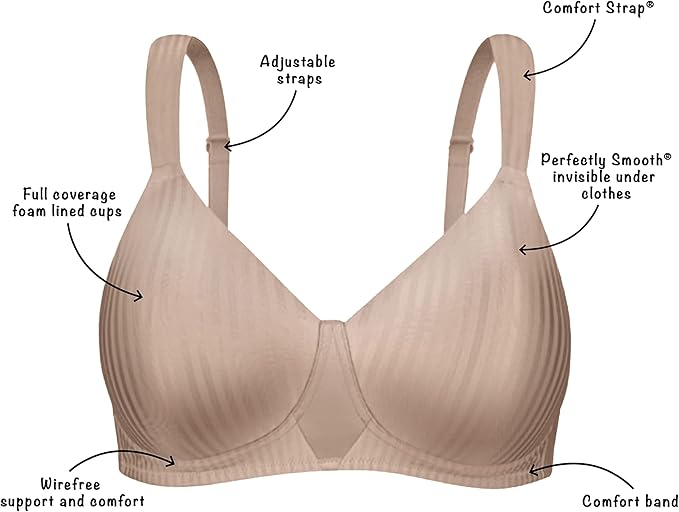 Playtex Perfectly Smooth Wireless Full-Coverage T-Shirt Bra Nude Stripe Size 36D